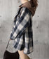 チェックフードシャツ レイヤード風シャツ オーバーサイズ チェックシャツレディース 重ね着風 パーカーシャツ 長袖秋冬服 韓国風ライトアウター ネルシャツアウター 1YGL-003