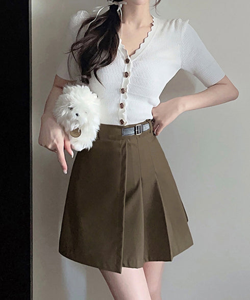 プリーツミニスカート ハイウエスト韓国風 Aラインスカートインナーパンツ付き 美脚ショート丈スカートレディース 大人可愛い スクールスカート着やせ台形スカート無地 1YIMEIKA-002
