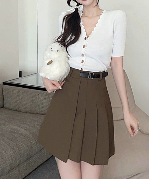プリーツミニスカート ハイウエスト韓国風 Aラインスカートインナーパンツ付き 美脚ショート丈スカートレディース 大人可愛い スクールスカート着やせ台形スカート無地 1YIMEIKA-002