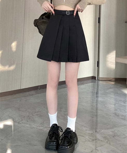 プリーツミニスカート ハイウエスト韓国風 Aラインスカートインナーパンツ付き 美脚ショート丈スカートレディース 大人可愛い スクールスカート着やせ台形スカート無地 1YIMEIKA-002