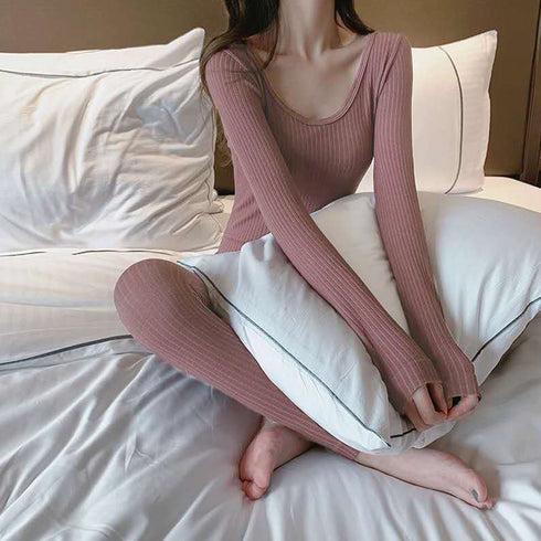 暖かい インナー 上下セット レディース uネック トップス 長袖 ヒートインナー パンツ ルームウエア あったか パジャマ 部屋着セット ストレッチ 肌着 女性 1YIMU-001