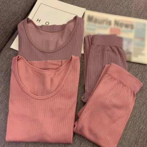 暖かい インナー 上下セット レディース uネック トップス 長袖 ヒートインナー パンツ ルームウエア あったか パジャマ 部屋着セット ストレッチ 肌着 女性 1YIMU-001