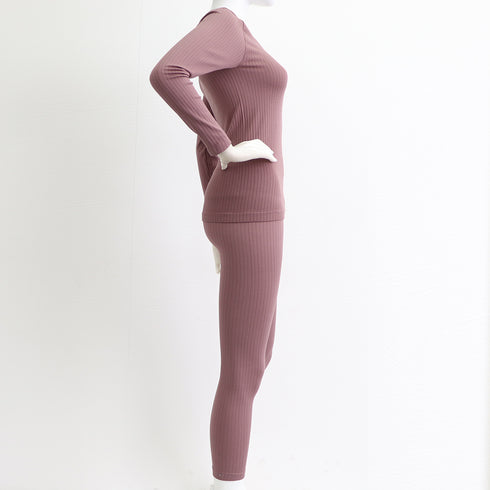 暖かい インナー 上下セット レディース uネック トップス 長袖 ヒートインナー パンツ ルームウエア あったか パジャマ 部屋着セット ストレッチ 肌着 女性 1YIMU-001