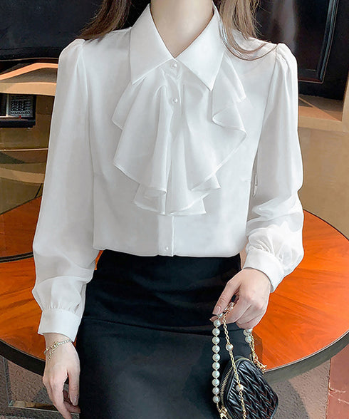 フリルリボンブラウス韓国風シャツブラウス レディース きれいめ 長袖シャツ 無地 オフィスカジュアル 通勤OL春服 フォーマルフェミニントップス 着やせ体型カバー 1YIQI-002
