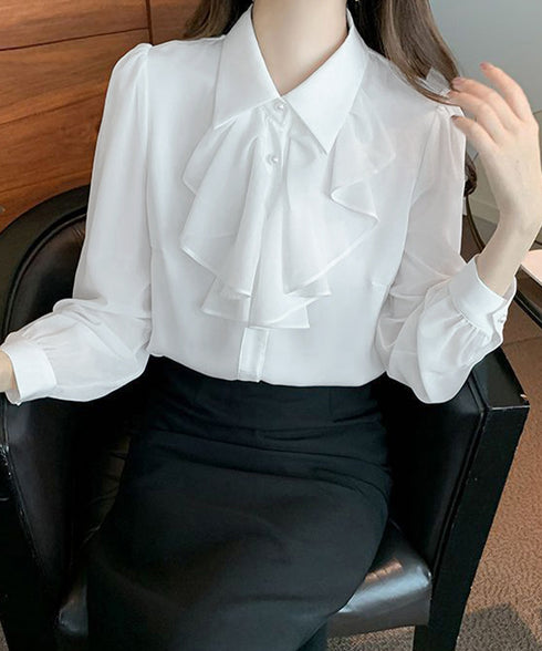 フリルリボンブラウス韓国風シャツブラウス レディース きれいめ 長袖シャツ 無地 オフィスカジュアル 通勤OL春服 フォーマルフェミニントップス 着やせ体型カバー 1YIQI-002