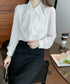 フリルリボンブラウス韓国風シャツブラウス レディース きれいめ 長袖シャツ 無地 オフィスカジュアル 通勤OL春服 フォーマルフェミニントップス 着やせ体型カバー 1YIQI-002