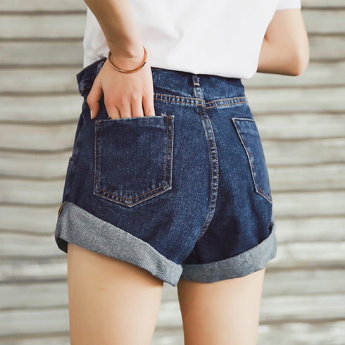 デニム ショートパンツ レディース デニム ショートパンツ レディース 裾ロールアップ ホットパンツ ウエストゴム カジュアル ジーンズ 美脚ショーパン 1YIXR-003