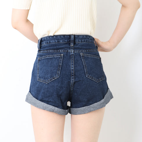 デニム ショートパンツ レディース デニム ショートパンツ レディース 裾ロールアップ ホットパンツ ウエストゴム カジュアル ジーンズ 美脚ショーパン 1YIXR-003