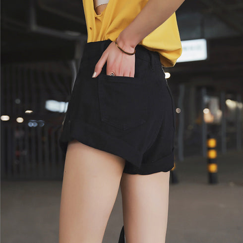 デニム ショートパンツ レディース デニム ショートパンツ レディース 裾ロールアップ ホットパンツ ウエストゴム カジュアル ジーンズ 美脚ショーパン 1YIXR-003