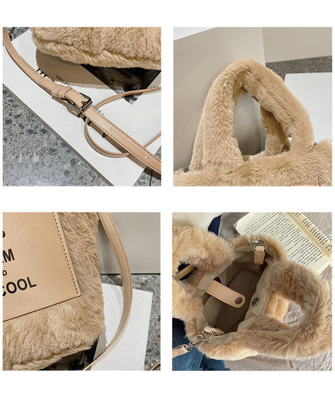 エコファーバッグ 秋冬 ミニトートバッグ 可愛い ミニハンドバッグ 軽量 レディース おしゃれ ショルダーバッグ 斜め掛け 小さめ ふわふわ 手提げカバンもこもこ 1YLXMSI-001