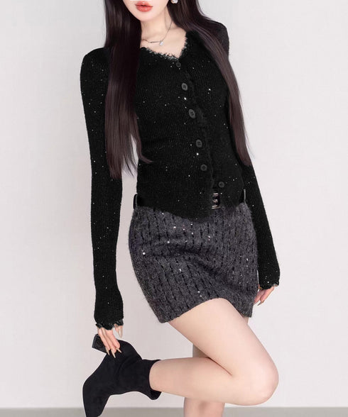 カラーネップヤーンニットカーディガン長袖 レースドッキングニットトップス レディース きれいめVネックニット羽織り キーネックニットソー おしゃれ 春秋冬セーター 1YML-001