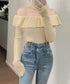 チョーカーネックニットトップスオフショル レディース 大人可愛い セパレートネック リブニットカットソー オフショルダー フリルニット着やせ 2WAYトップス春秋 1YQIAN-001