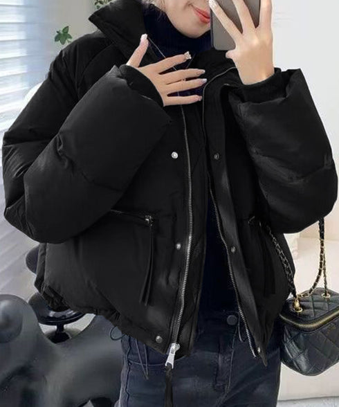 エコダウンジャケット 中綿ブルゾン 韓国 ショート丈コート 厚手防寒防風 レディース おしゃれ中綿コート あったかいアウター カジュアルジャンパー スタンドネック 1YUANSHU-001