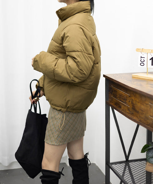 エコダウンジャケット 中綿ブルゾン 韓国 ショート丈コート 厚手防寒防風 レディース おしゃれ中綿コート あったかいアウター カジュアルジャンパー スタンドネック 1YUANSHU-001