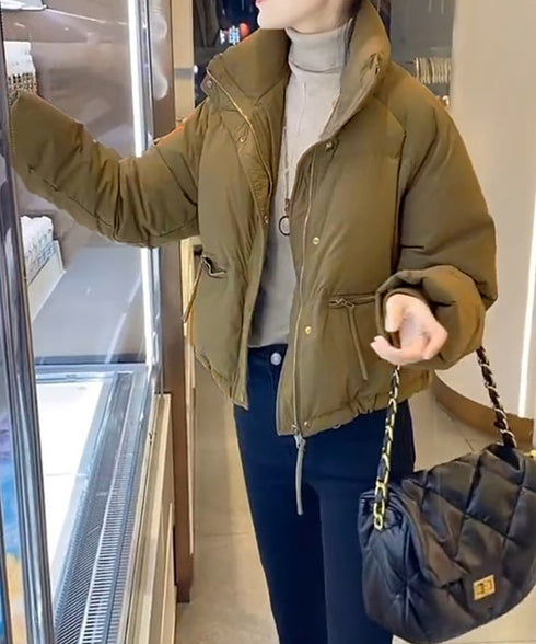 エコダウンジャケット 中綿ブルゾン 韓国 ショート丈コート 厚手防寒防風 レディース おしゃれ中綿コート あったかいアウター カジュアルジャンパー スタンドネック 1YUANSHU-001