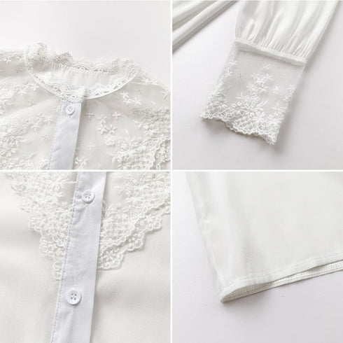 シャツ ブラウス レディース 刺繍 シャツ ブラウス レディース 刺繍 レースブラウス トップス 長袖 シャツ 大人セレブ カットソー 1YUJIAN-001