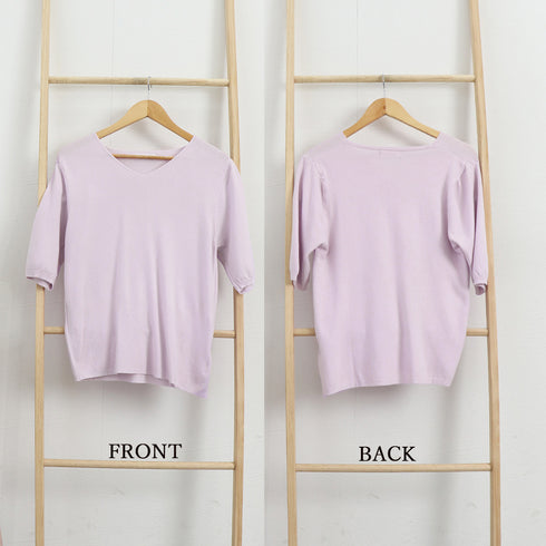 vネックサマーニット レディース 五分袖 ニットソー 韓国ファッション 薄手 ニットTシャツ シンプル プルオーバー トップス 春秋夏お洒落 オフィスカジュアル 1ZHJF-015