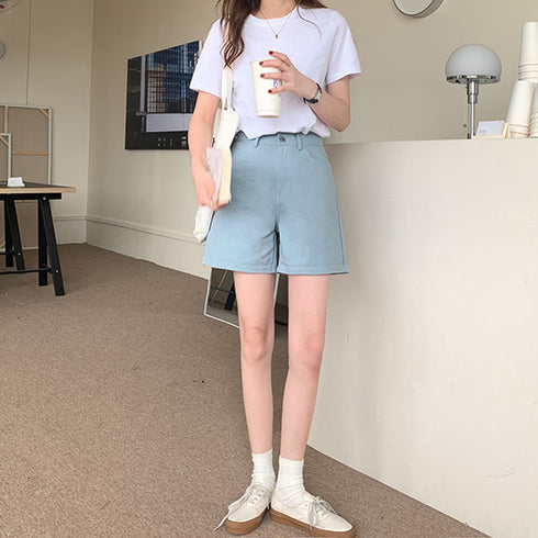 ハイウエスト カラーショートパンツ 韓国 レディース 大人カジュアルショーパン 春秋夏 ボトムス 美脚脚長ホットパンツ ベーシック着やせ 20代30代40代短パン 1ZHJF-032