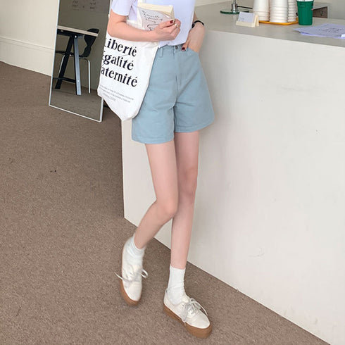 ハイウエスト カラーショートパンツ 韓国 レディース 大人カジュアルショーパン 春秋夏 ボトムス 美脚脚長ホットパンツ ベーシック着やせ 20代30代40代短パン 1ZHJF-032