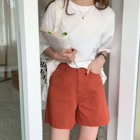 ハイウエスト カラーショートパンツ 韓国 レディース 大人カジュアルショーパン 春秋夏 ボトムス 美脚脚長ホットパンツ ベーシック着やせ 20代30代40代短パン 1ZHJF-032