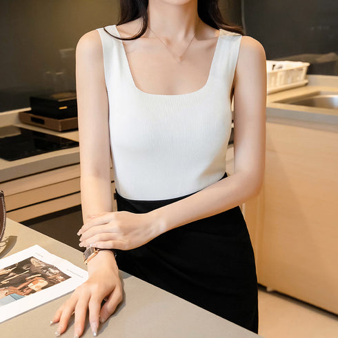 タンクトップ スクエアネックサマーニット シンプル ニットトップス ノースリーブ 夏トップス レディース 春秋 大人可愛い 無地韓国ニットインナー 着回しオシャレ 1ZHJF-034