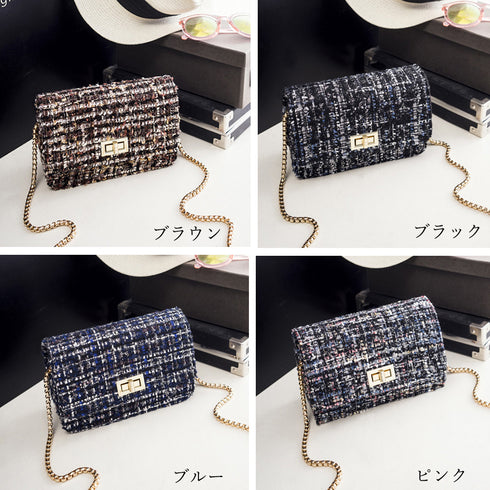 チェーンショルダーバッグ ツイード風上品 レディース ミニバッグ 大人かわいい 肩かけカバン おしゃれ 斜めがけ 2wayバッグ 韓国 ポシェット スクエアかばん 1ZHUOL-001