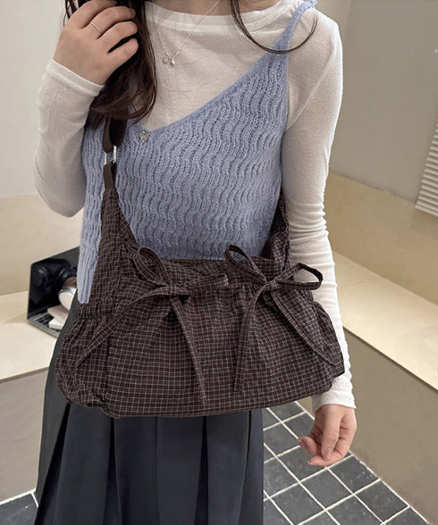 軽いチェック柄ショルダーバッグレディース リボンショルダーバッグ 軽量ナイロンバッグ ワンショルダーバッグ 肩掛けバッグ ヴィンテージ風バッグ おしゃれバッグ通勤 21BAOBAO-035