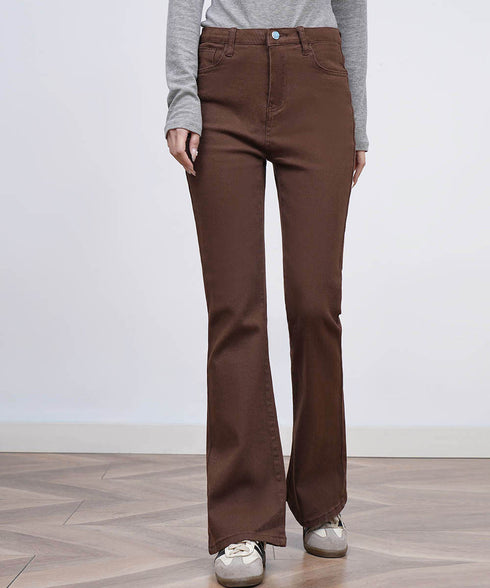 セミフレアデニムパンツ 美脚デニムパンツ ストレッチパンツ レディース ブーツカットデニム ハイウエスト 脚長ボトムス カジュアル シーズン 韓国風 着やせ 春夏 21KUZI-012