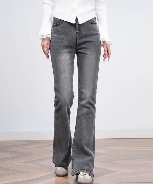 セミフレアデニムパンツ 美脚デニムパンツ ストレッチパンツ レディース ブーツカットデニム ハイウエスト 脚長ボトムス カジュアル シーズン 韓国風 着やせ 春夏 21KUZI-012