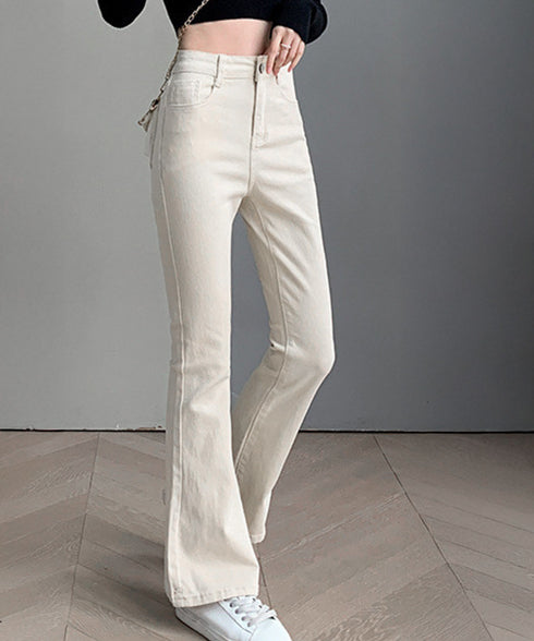 セミフレアデニムパンツ 美脚デニムパンツ ストレッチパンツ レディース ブーツカットデニム ハイウエスト 脚長ボトムス カジュアル シーズン 韓国風 着やせ 春夏 21KUZI-012