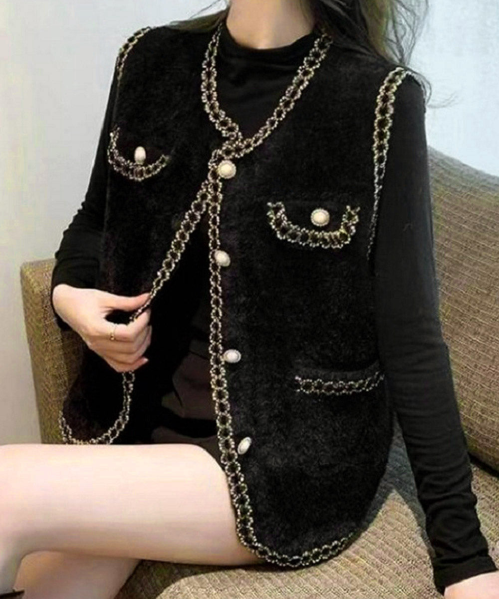モヘア風ニットベストレディース韓国風秋服 ブラック