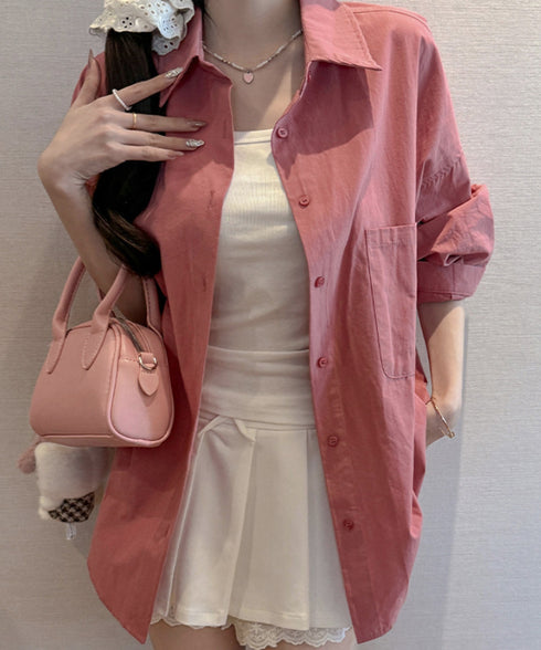 シャツレディースオーバーサイズ長袖シャツ シンプルシャツ全9色 オフィスカジュアル ベーシックシャツ 重ね着 無地トップスチュニック羽織り 体型カバー 春夏秋 服 21SHANGYI-092