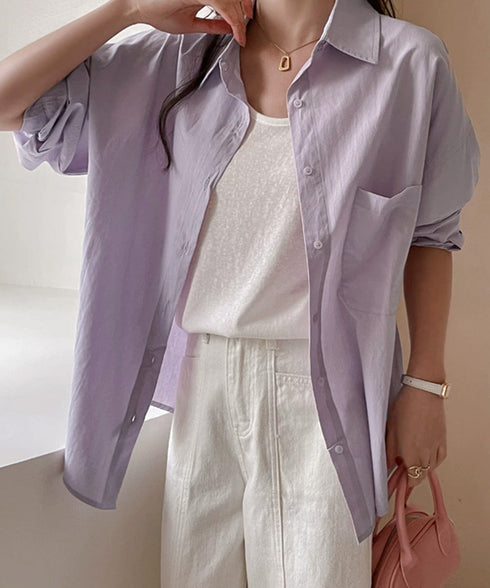 シャツレディースオーバーサイズ長袖シャツ シンプルシャツ全9色 オフィスカジュアル ベーシックシャツ 重ね着 無地トップスチュニック羽織り 体型カバー 春夏秋 服 21SHANGYI-092