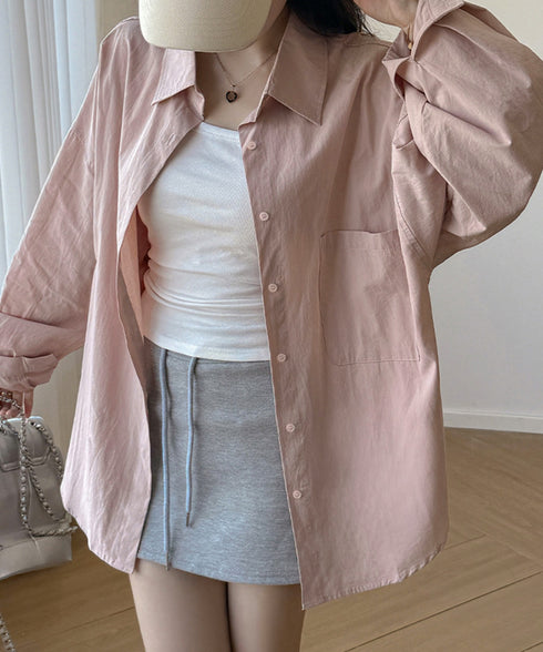 シャツレディースオーバーサイズ長袖シャツ シンプルシャツ全9色 オフィスカジュアル ベーシックシャツ 重ね着 無地トップスチュニック羽織り 体型カバー 春夏秋 服 21SHANGYI-092