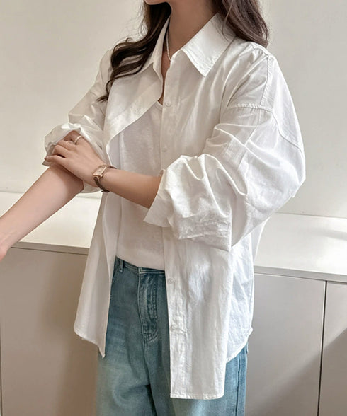 シャツレディースオーバーサイズ長袖シャツ シンプルシャツ全9色 オフィスカジュアル ベーシックシャツ 重ね着 無地トップスチュニック羽織り 体型カバー 春夏秋 服 21SHANGYI-092