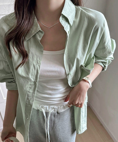 シャツレディースオーバーサイズ長袖シャツ シンプルシャツ全9色 オフィスカジュアル ベーシックシャツ 重ね着 無地トップスチュニック羽織り 体型カバー 春夏秋 服 21SHANGYI-092