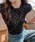 ドット柄tシャツレディース 半袖トップス tシャツ半袖コンパクトTシャツ カットソー半袖 韓国風 フィットトップス細見え フレンチスリーブTシャツ 大人可愛い夏服 21SHANGYI-102