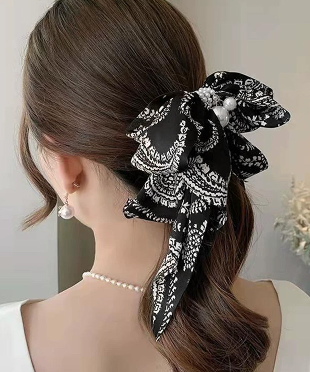 千鳥格子柄リボンバレッタ ヘアクリップ ブラック