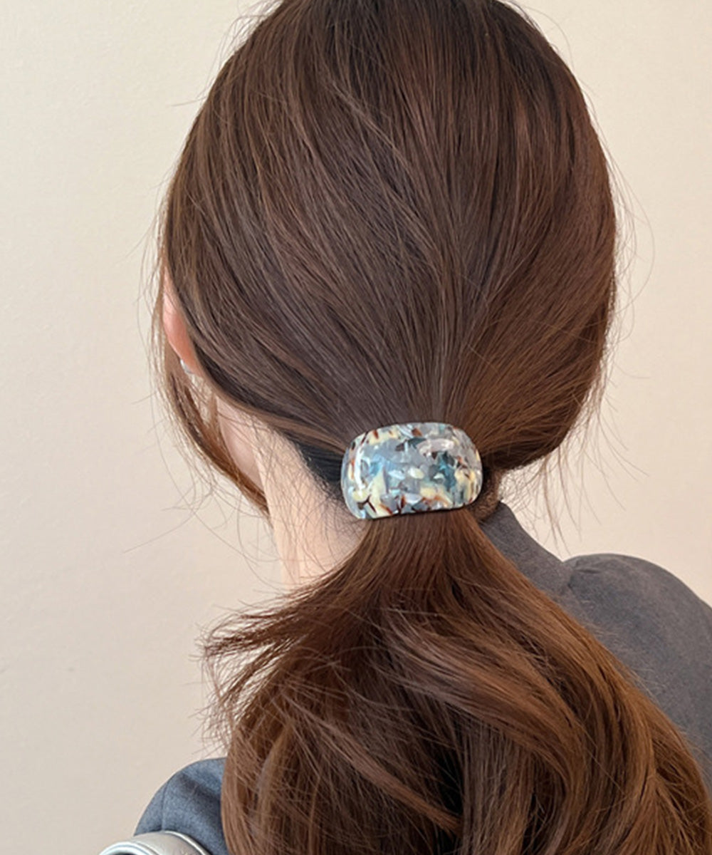 ミックスカラーカーブヘアゴムレトロお洒落 ブルーグレー
