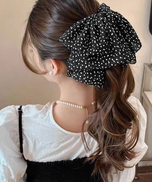 ドット柄リボンバンスクリップヘアクリップ ヘアアクセサリー 水玉 大きめリボン ビッグリボン 韓国ファッション 大人ガーリー簡単 ヘアアレンジ ハーフアップ髪飾り 21SHIPIN-128