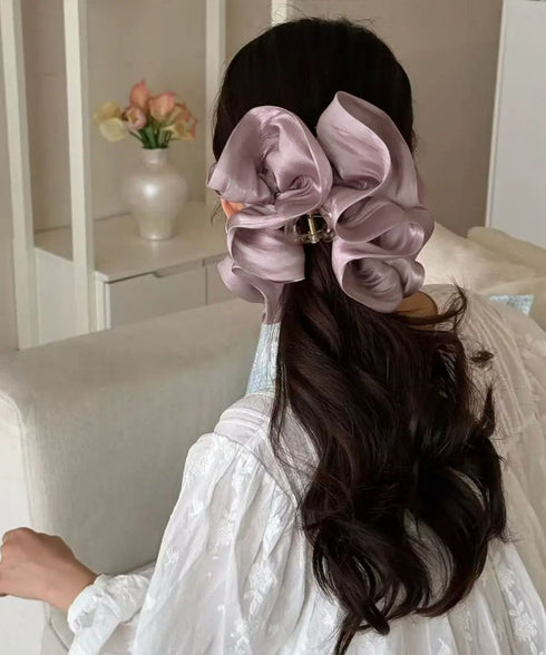 ビッグサイズバンスクリップ ヘアクリップ 大きめヘアアクセサリービッグクリップ まとめ髪フェミニン髪留め韓国風 サテン風 光沢感立体感 おしゃれ 大人可愛い髪飾り 21SHIPIN-135