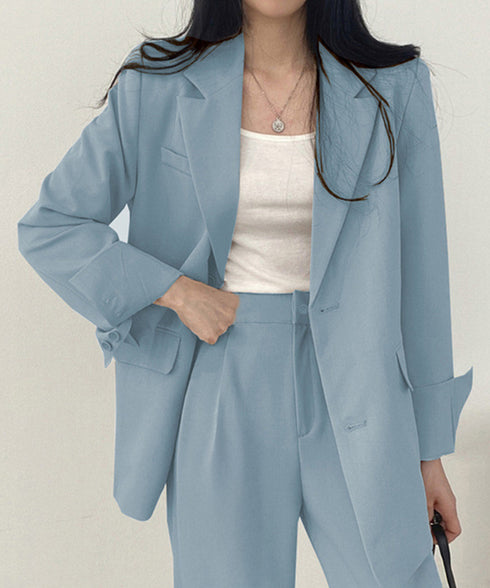 パンツスーツセット テーラードジャケット スーツワイドパンツ 上下セット セミワイドパンツ ゆったりシルエット 服 おしゃれボトムス オフィス 30代40代50代 21TZ-005