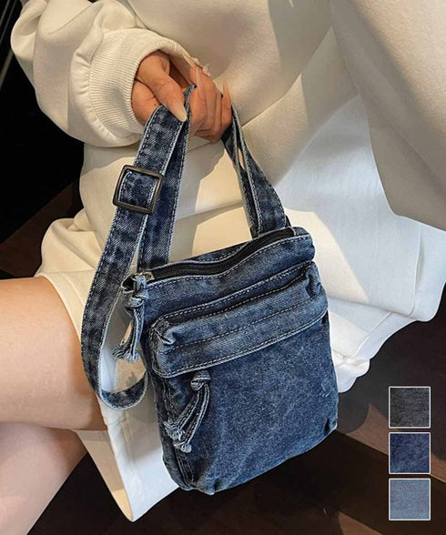韓国風デニム ミニショルダーバッグ可愛い ミニバッグレディース デニムバッグウォッシュ加工 ショルダーバッグヴィンテージ風 カジュアル 斜め掛けバッグ サブバッグ 21BAOBAO-034