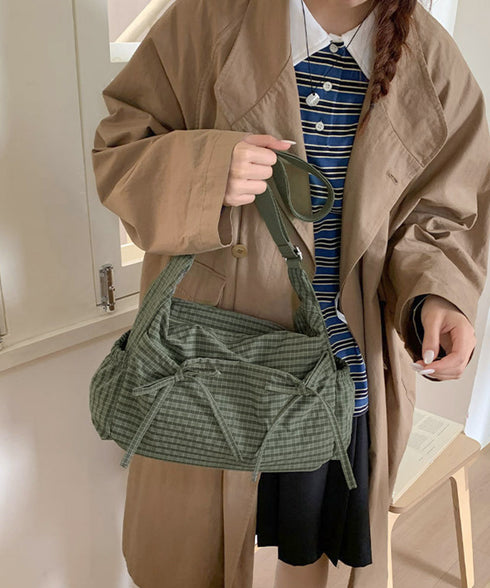 軽いチェック柄ショルダーバッグレディース リボンショルダーバッグ 軽量ナイロンバッグ ワンショルダーバッグ 肩掛けバッグ ヴィンテージ風バッグ おしゃれバッグ通勤 21BAOBAO-035