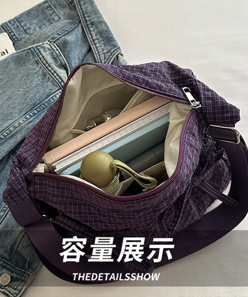 軽いチェック柄ショルダーバッグレディース リボンショルダーバッグ 軽量ナイロンバッグ ワンショルダーバッグ 肩掛けバッグ ヴィンテージ風バッグ おしゃれバッグ通勤 21BAOBAO-035