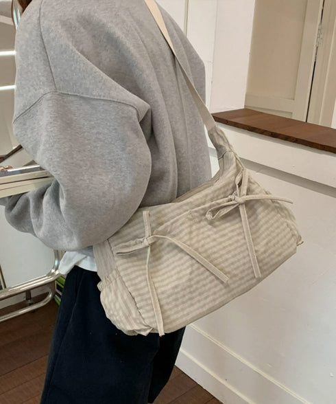 軽いチェック柄ショルダーバッグレディース リボンショルダーバッグ 軽量ナイロンバッグ ワンショルダーバッグ 肩掛けバッグ ヴィンテージ風バッグ おしゃれバッグ通勤 21BAOBAO-035
