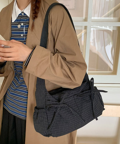 軽いチェック柄ショルダーバッグレディース リボンショルダーバッグ 軽量ナイロンバッグ ワンショルダーバッグ 肩掛けバッグ ヴィンテージ風バッグ おしゃれバッグ通勤 21BAOBAO-035