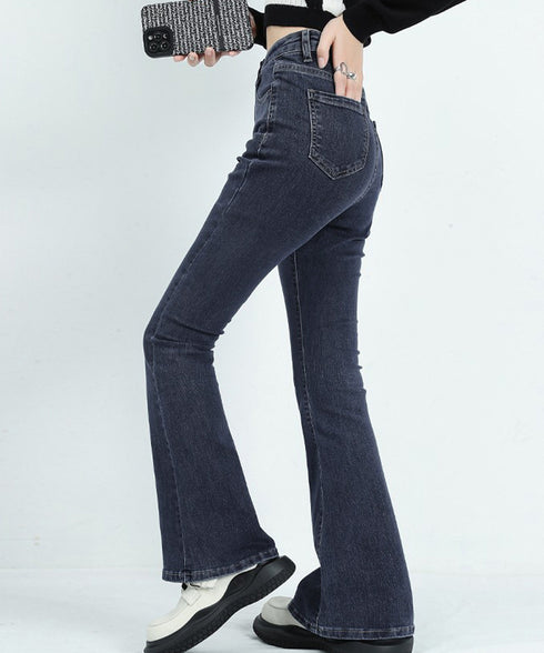 セミフレアデニムパンツ 美脚デニムパンツ ストレッチパンツ レディース ブーツカットデニム ハイウエスト 脚長ボトムス カジュアル シーズン 韓国風 着やせ 春夏 21KUZI-012