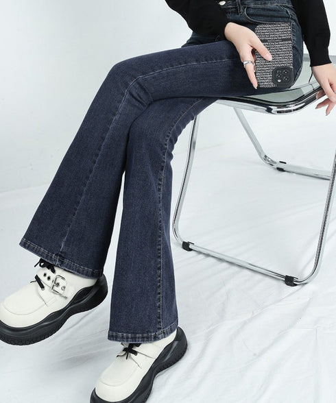 セミフレアデニムパンツ 美脚デニムパンツ ストレッチパンツ レディース ブーツカットデニム ハイウエスト 脚長ボトムス カジュアル シーズン 韓国風 着やせ 春夏 21KUZI-012