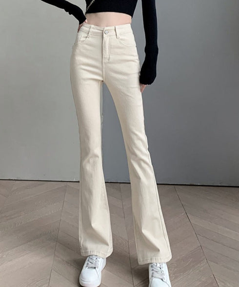 セミフレアデニムパンツ 美脚デニムパンツ ストレッチパンツ レディース ブーツカットデニム ハイウエスト 脚長ボトムス カジュアル シーズン 韓国風 着やせ 春夏 21KUZI-012